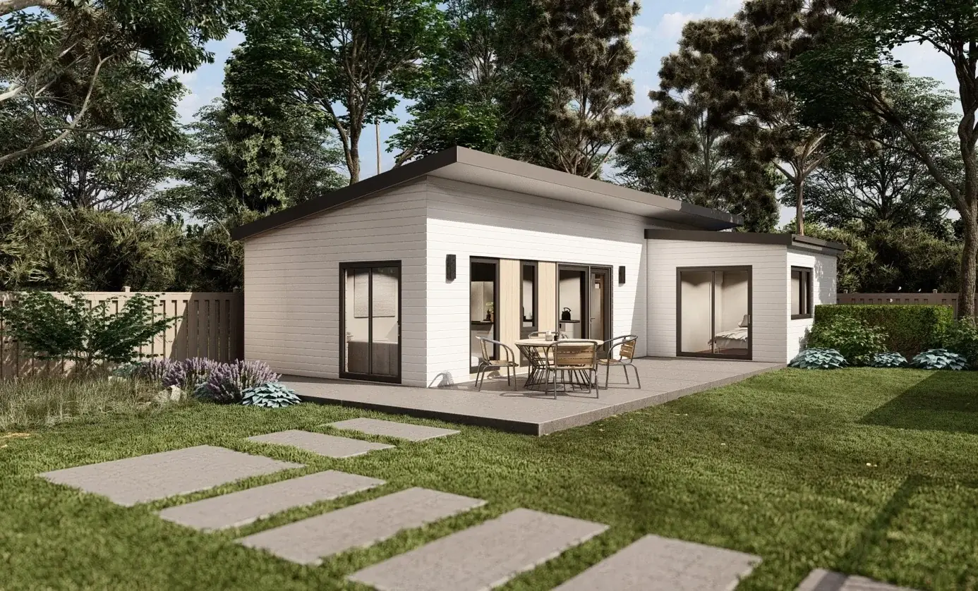 A detached accessory dwelling unit in a back garden