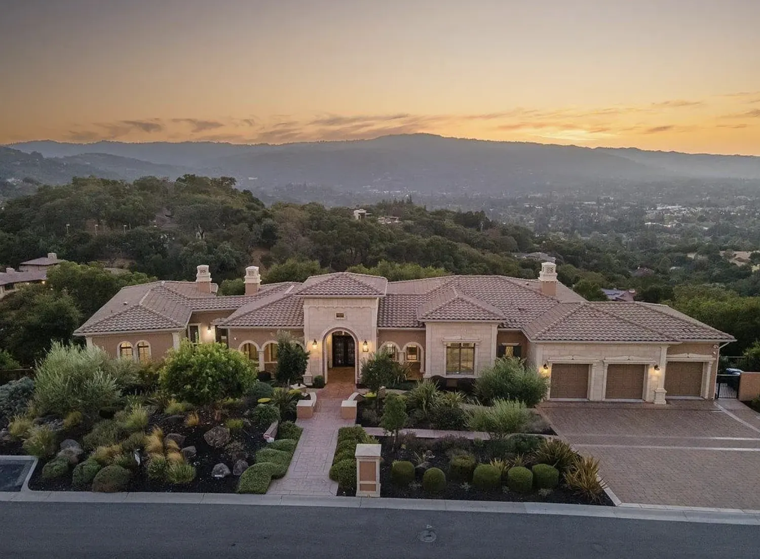 15315 Santella Court, Los Gatos, at sunset above the Santa Clara Valley